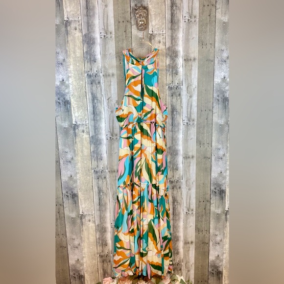 Anthropologie Maeve Keyhole Halter Maxi Dress in Blue Multi Size 1X Plus. - Picture 3 of 15